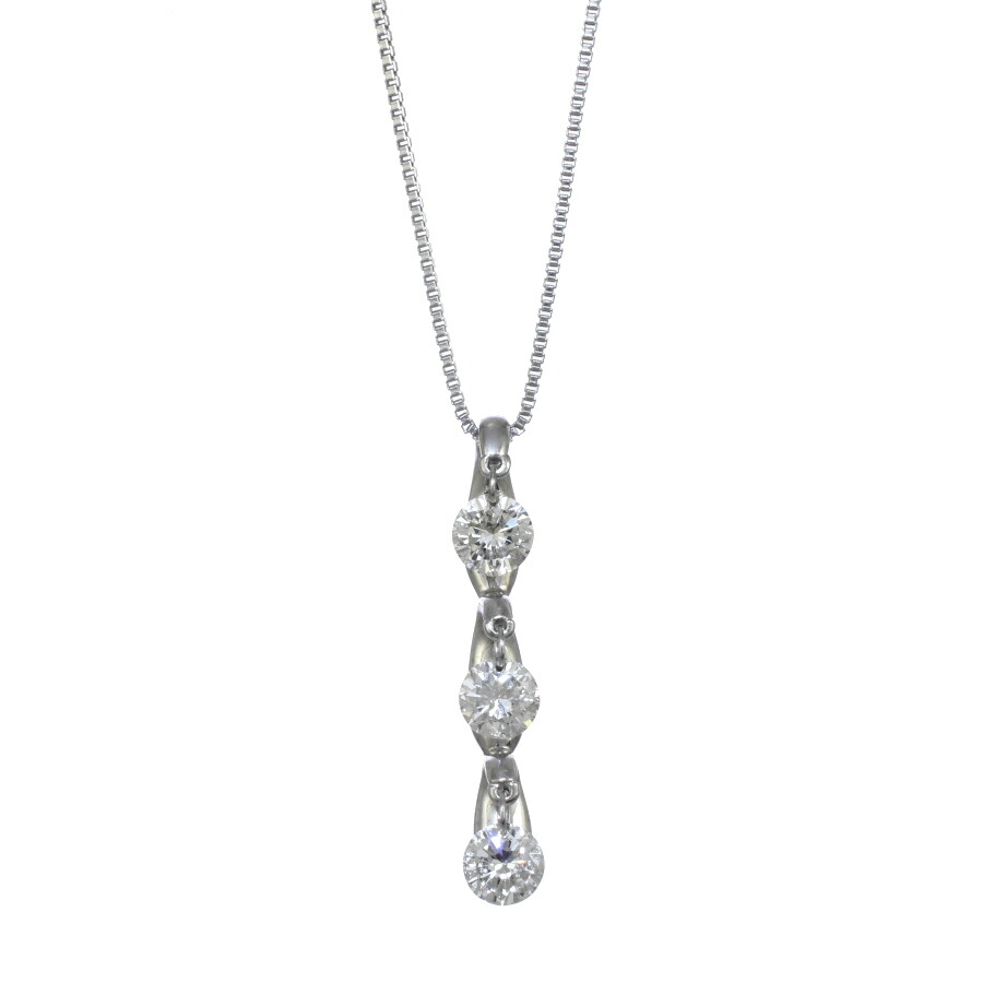 【中古】スリーストーン ペンダント ネックレス K18ホワイトゴールド ダイヤモンド 0.50ct PAT刻印 スイング ジュエリー [美品][送料無料]