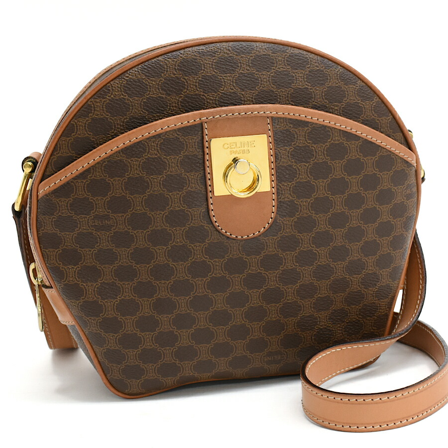 【中古】セリーヌ クロスボディ ショルダーバッグ マカダム PVC レザー ブラウン ゴールド金具 CELINE[美品][送料無料]