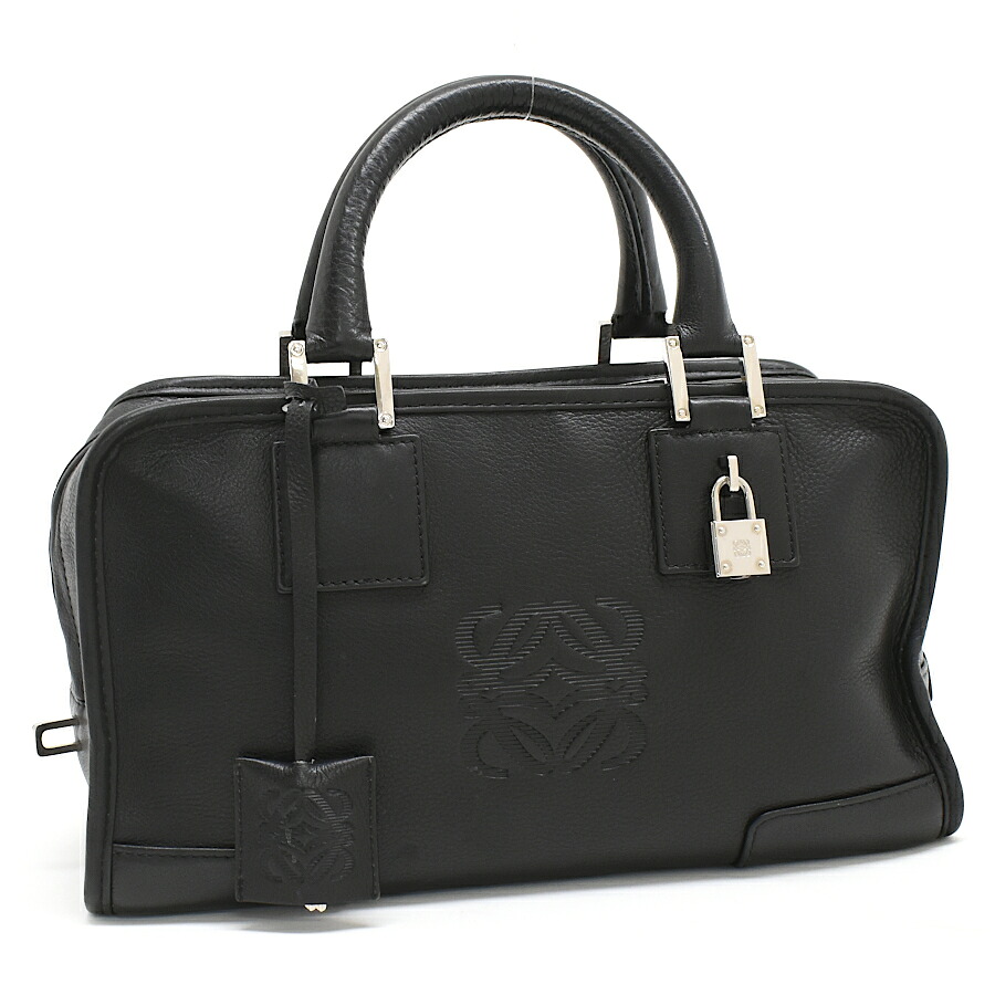 【中古】ロエベ アマソナ28 ハンドバッグ アナグラム レザー ブラック シルバー金具 LOEWE AMAZONA[美品][送料無料]