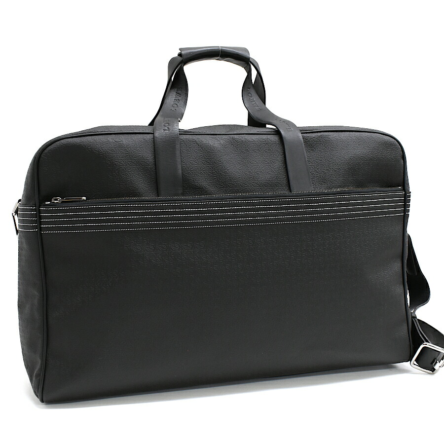 【中古】ロエベ 2way ボストンバッグ リピートアナグラム エンボス レザー ブラック シルバー金具 LOEWE[美品][送料無料]
