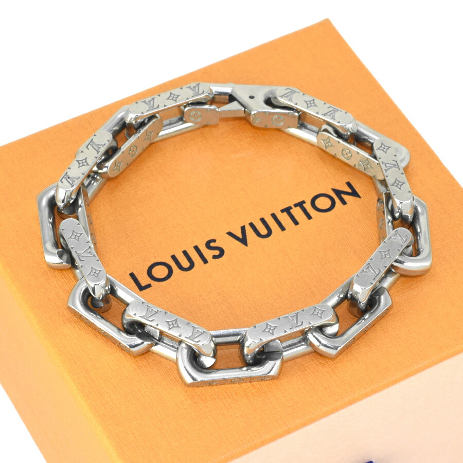 【中古】ルイヴィトン ブレスレット チェーン モノグラム M00308 メタル シルバーカラー Lサイズ LOUIS VUITTON [送料無料]