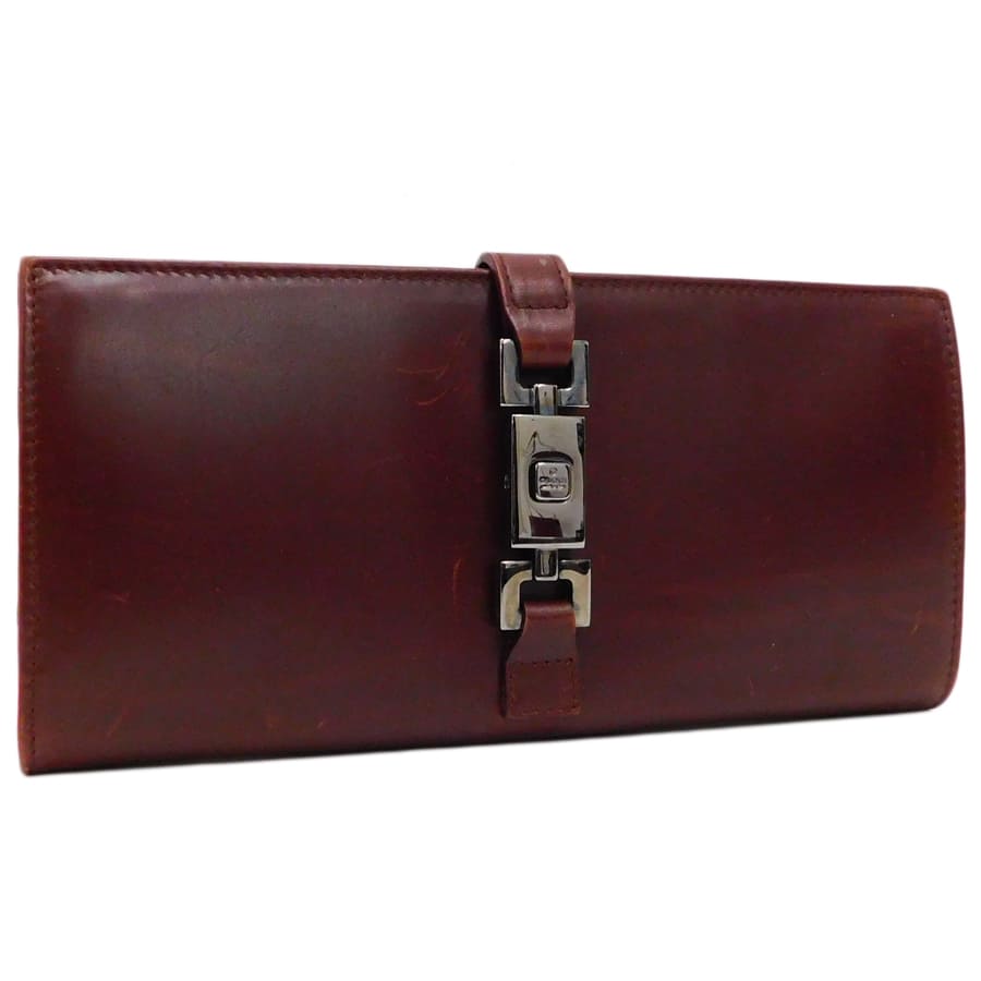 【中古】グッチ 長財布 035・2067・2134 ボルドー系 レザー ジャッキーライン お洒落 お出掛け GUCCI[送料無料]