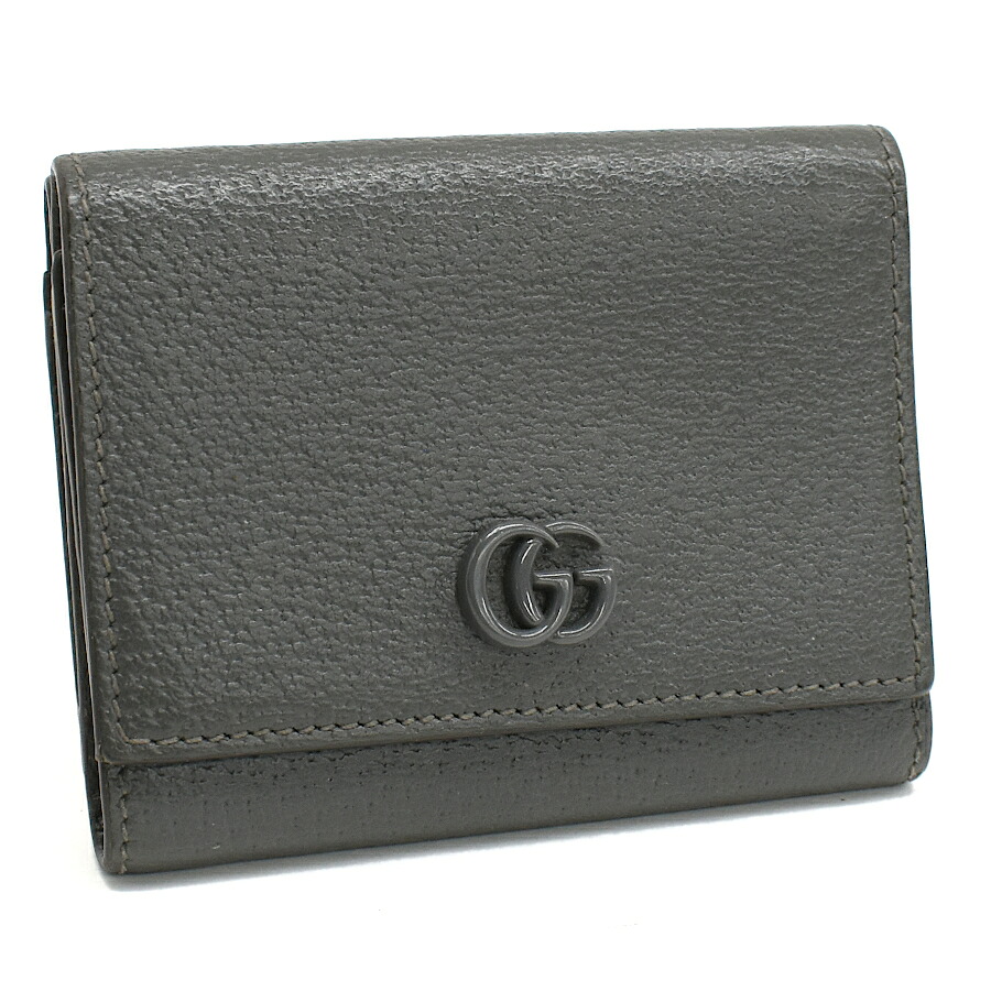 【中古】グッチ ダブルG スモールウォレット コンパクト財布 三つ折り財布 722732 GGマーモント レザー グレー GUCCI [美品][送料無料]