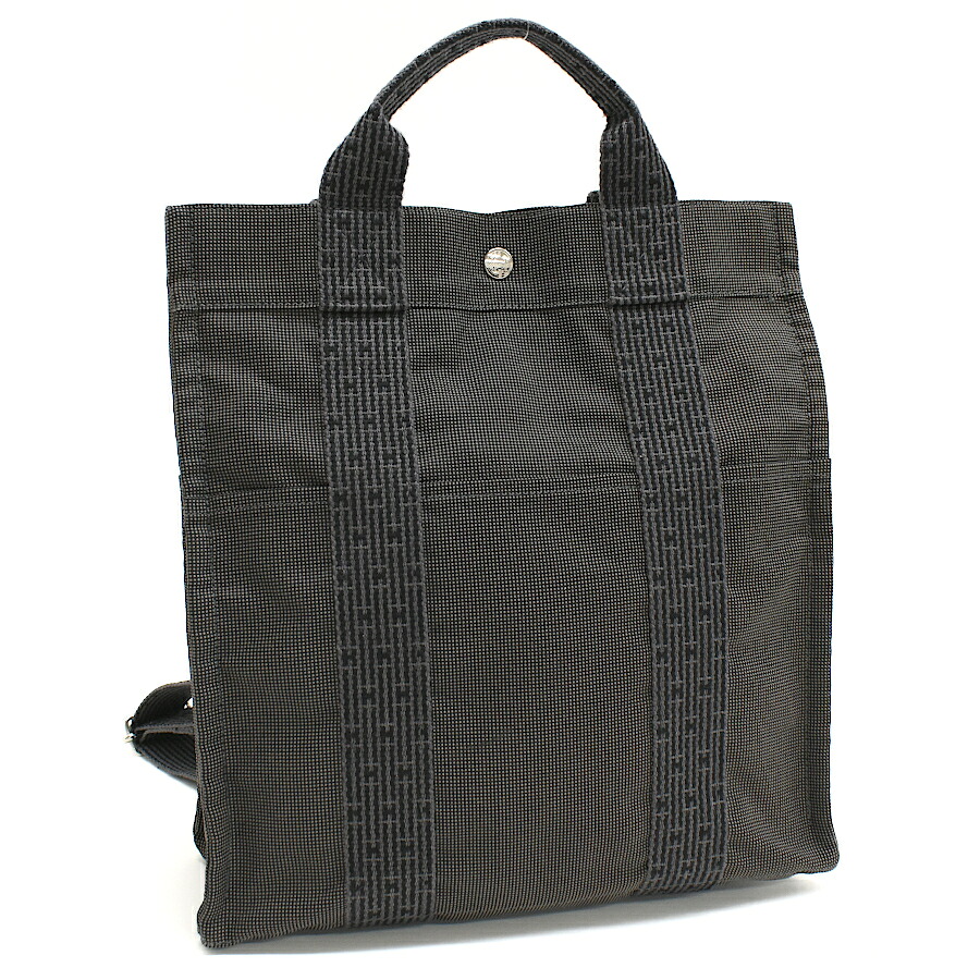 【中古】エルメス サックアドMM トート リュックサック エールライン ポリアミドキャンバス グレー HERMES Ad MM[美品][送料無料]