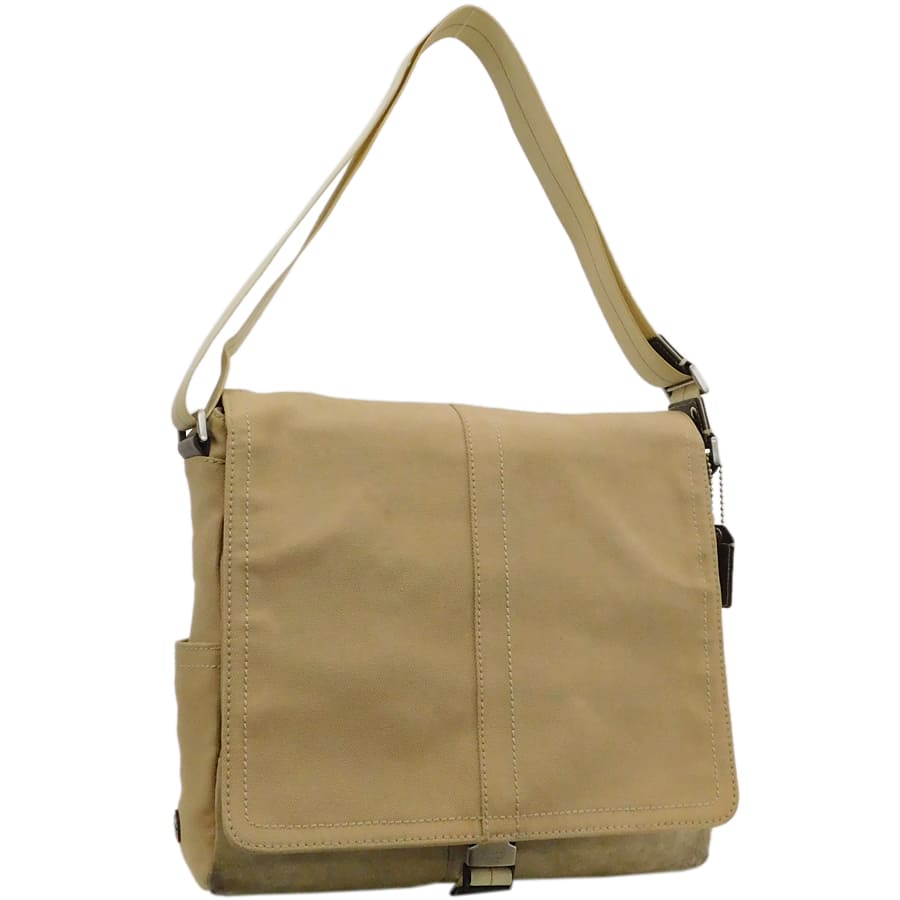 【中古】コーチ ショルダーバッグ 3490 イエロー系 キャンバス×スエード×レザー メンズ おしゃれ COACH