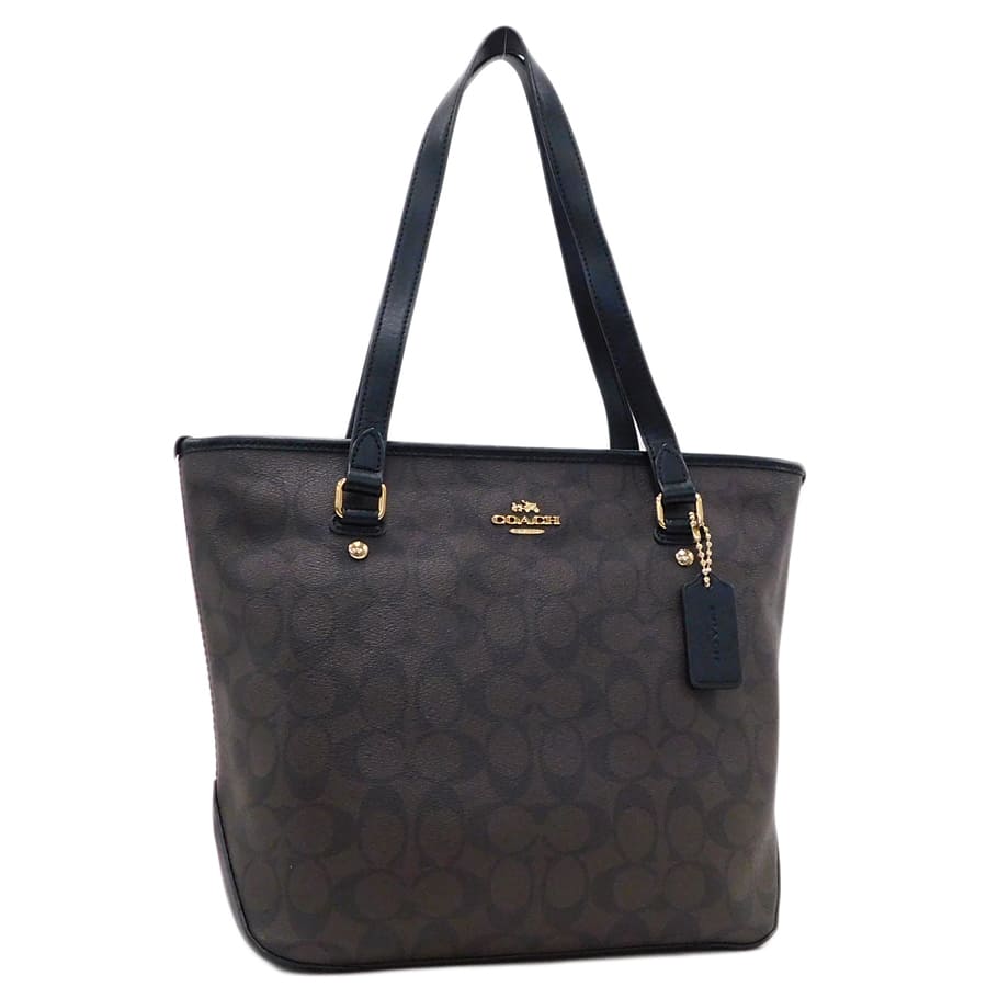 【中古】コーチ トートバッグ F58294 ブラウン×ブラック系 シグネチャー PVC×レザー COACH[送料無料]