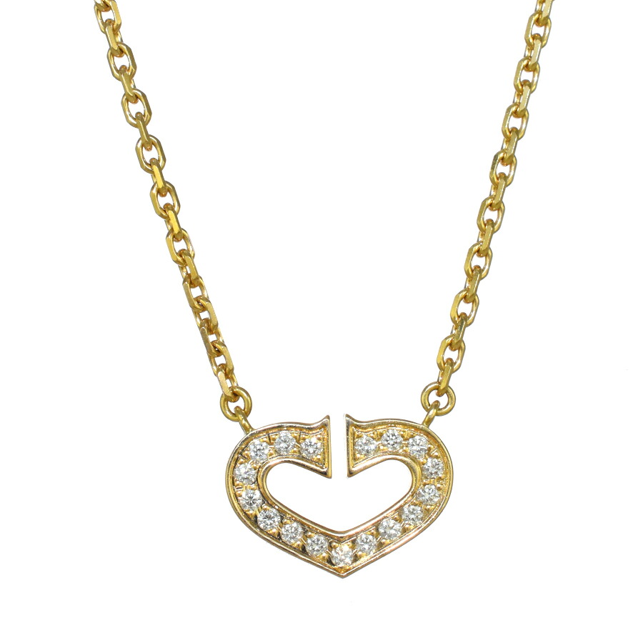 【中古】新品同様 カルティエ Cハート ダイヤモンド ペンダント ネックレス K18イエローゴールド Cドゥ Cartier [美品][送料無料]