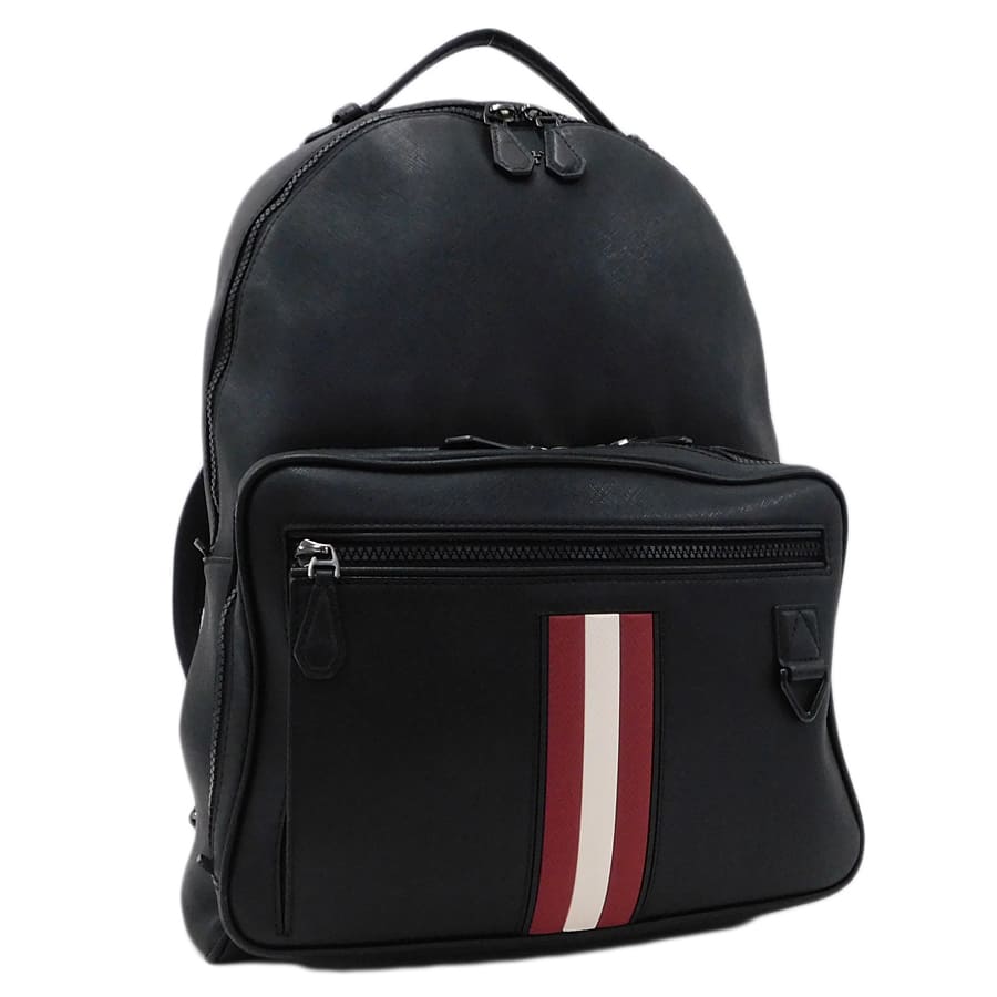 【中古】バリー リュック ブラック系 レザー マーベリック バリーストライプ キャリーバー通し付き BALLY[送料無料]