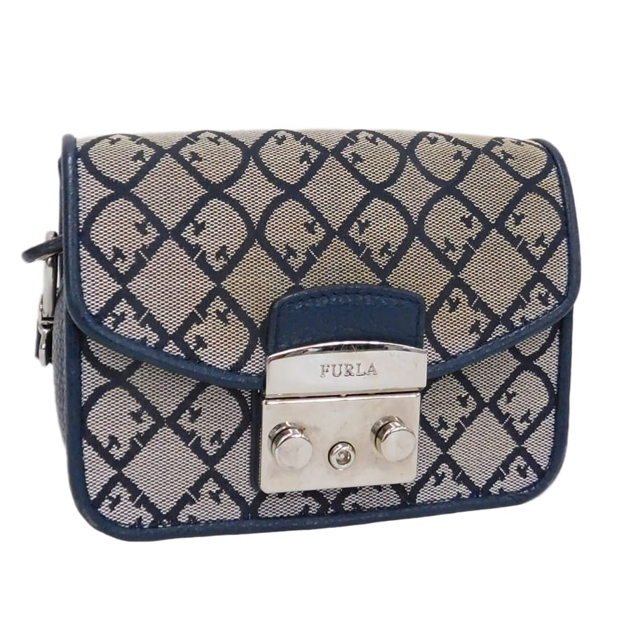 【中古】フルラ ショルダーバッグ ネイビー系 キャンバス&times;レザー モノグラム メトロポリス 肩掛け レディース FURLA｜ブランドリサイクルストアスマイル