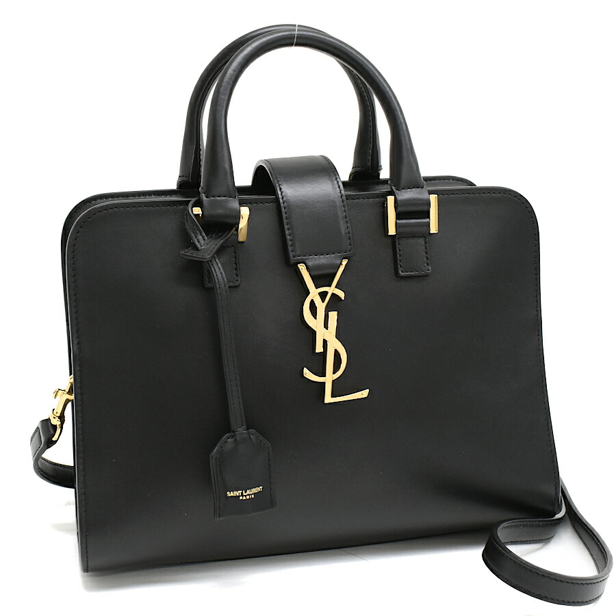 【中古】新品負けず劣らず サンローランパリ もの言う花 カバス YSL 2way ハンドバック なめし革 黒いこと ゴールド金具 SAINT LAURENT PARIS Baby Cabas[美品][貨物輸送無料]