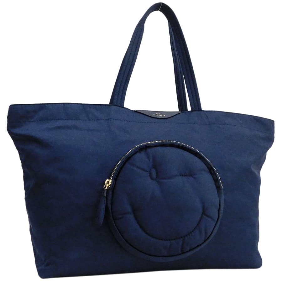 【中古】アニヤハインドマーチ トートバッグ ネイビー系 ナイロン スマイリー 大容量 ANYA HINDMARCH[送料無料] 16,416円