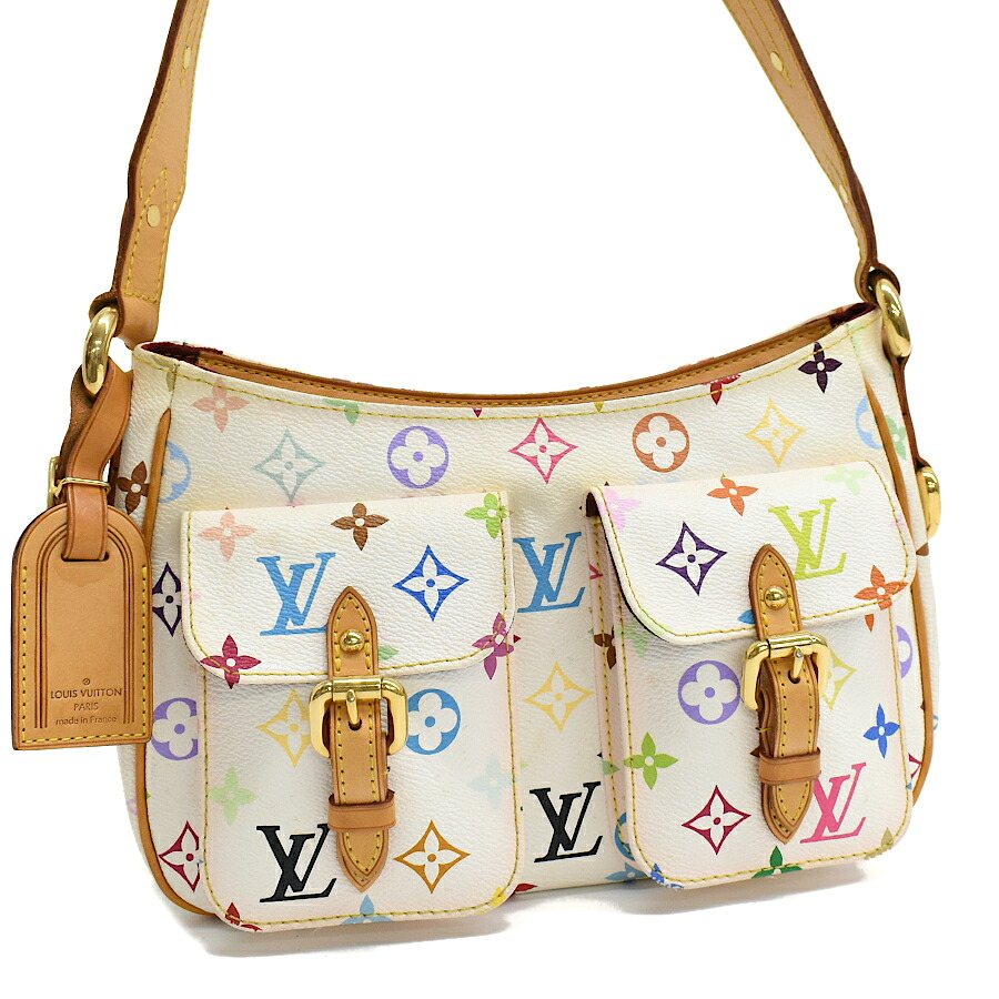 【中古】ルイヴィトン ロッジPM ショルダーバッグ M40053 モノグラムマルチカラー キャンバス レザー ブロン ホワイト LOUIS VUITTON Lodge PM[送料無料]