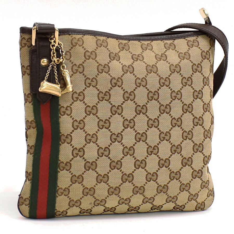 【中古】グッチ クロスボディ ショルダーバッグ 144388 GGキャンバス シェリーライン ジャガード レザー ベージュ GUCCI[送料無料]