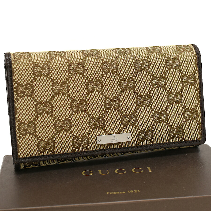 【中古】グッチ フラップウォレット 長財布 244946 GGキャンバス ベージュ シルバー金具 GUCCI[送料無料]