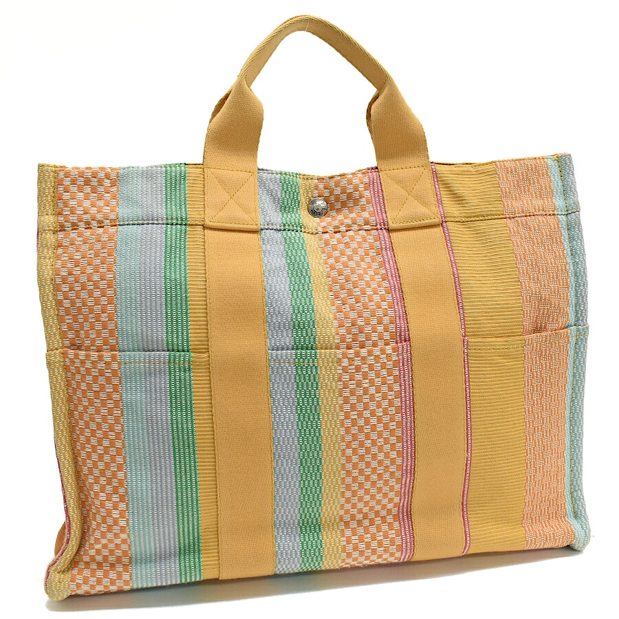【中古】エルメス フールトゥライン トートバッグ MM ハンドバッグ キャンバス オレンジ マルチカラー HERMES Fourre Tout[美品][送料無料]｜ブランドリサイクルストアスマイル
