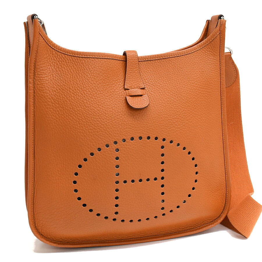 【中古】エルメス エヴリン2 PM ショルダーバッグ □I刻印 レザー オレンジ シルバー金具 HERMES Evelyne [送料無料]