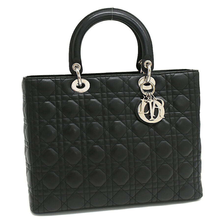 【中古】クリスチャンディオール ハンドバッグ レディディオール CAL44561 カナージュ レザー ブラック シルバー金具  Christian Dior[美品][送料無料]