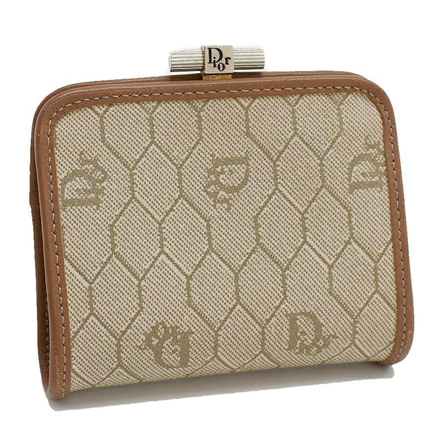 【中古】クリスチャンディオール コインケース ガマ口 財布 ハニカム PVC ベージュ ゴールド金具 ヴィンテージ Christian Dior[美品]