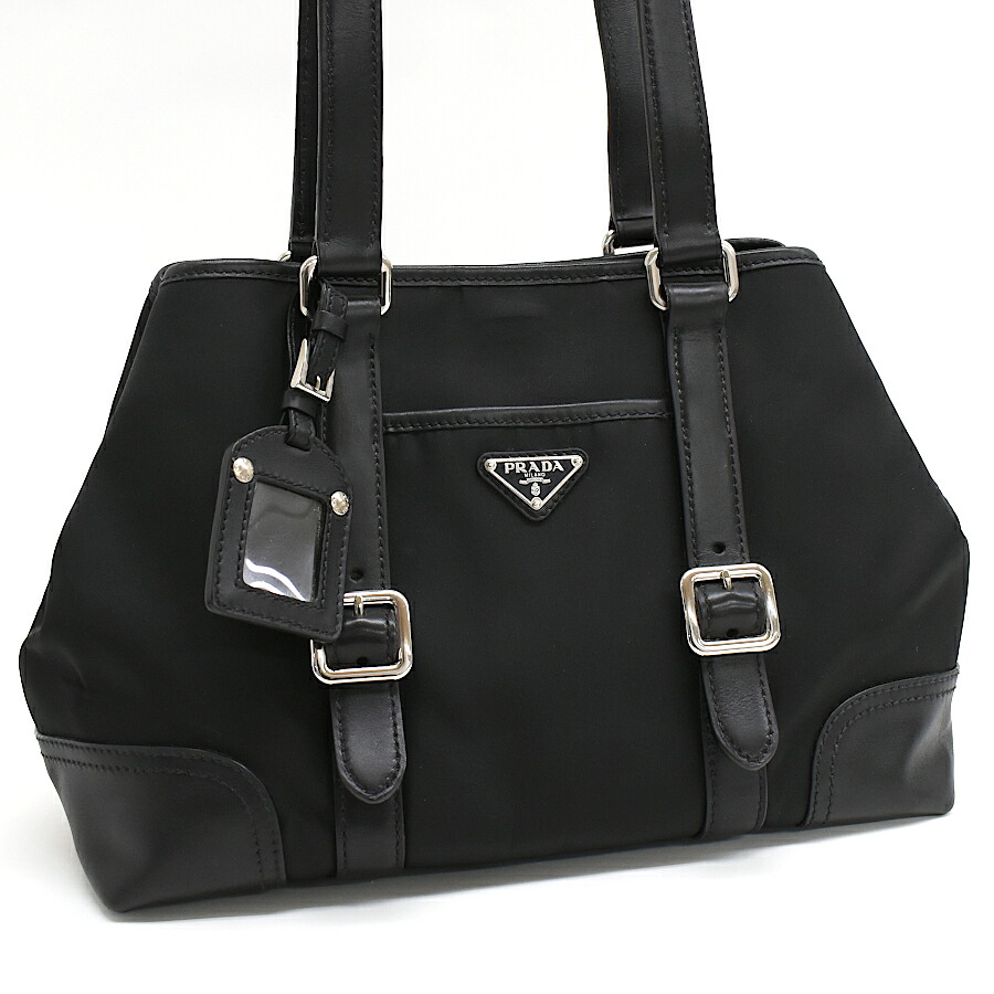 【中古】プラダ ショルダー ハンドバッグ BR3050 TESSUTO VITELLO BUCKLE テスートナイロン ネロ ブラック トライアングルロゴプレート PRADA[美品][送料無料]