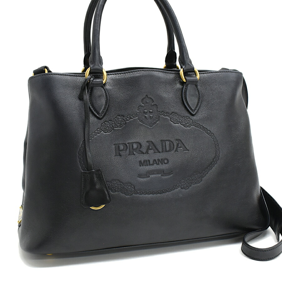 【中古】プラダ 2way ハンドバッグ 1BA579 ロゴ 型押し レザー ゴールド金具 トライアングルロゴプレート PRADA[美品][送料無料]｜ブランドリサイクルストアスマイル