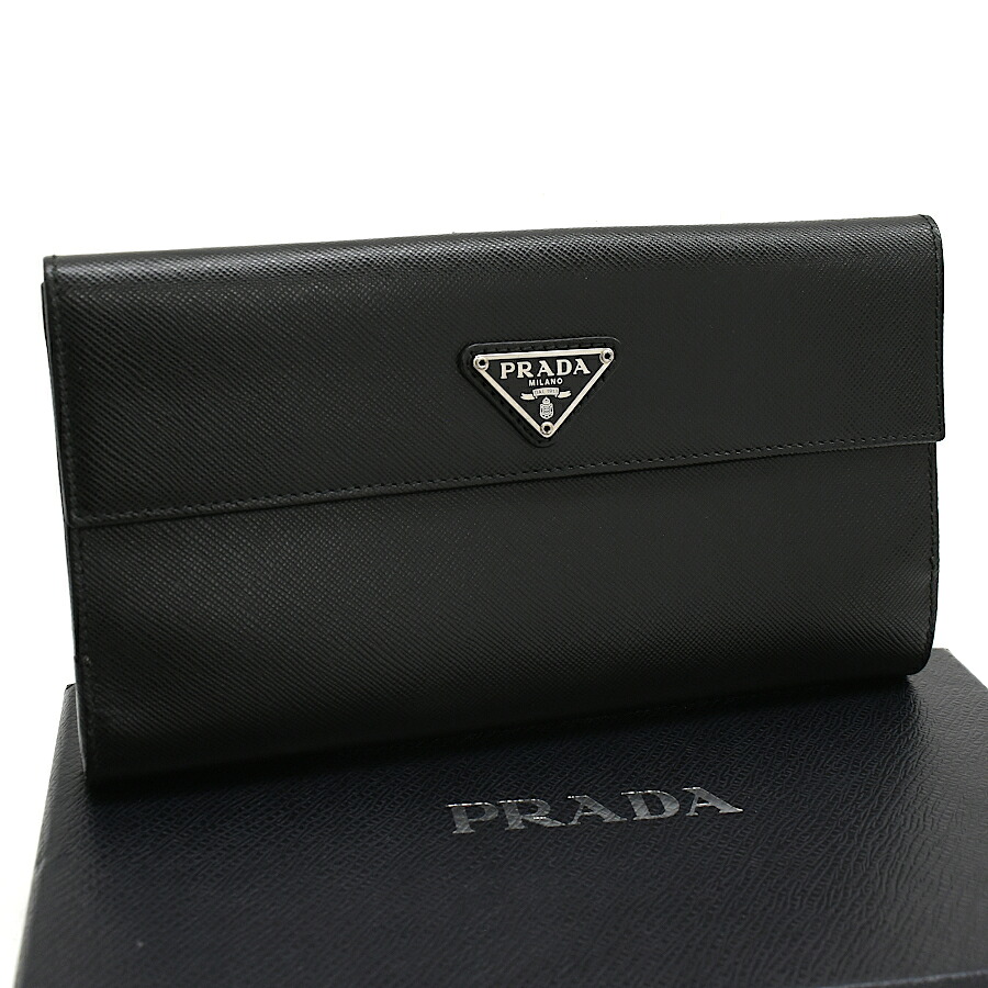 【中古】新品同様 プラダ Wホック 長財布 1M1133 SAFFIANO ORO レザー ネロ ブラック トライアングルロゴプレート PRADA[美品][送料無料]