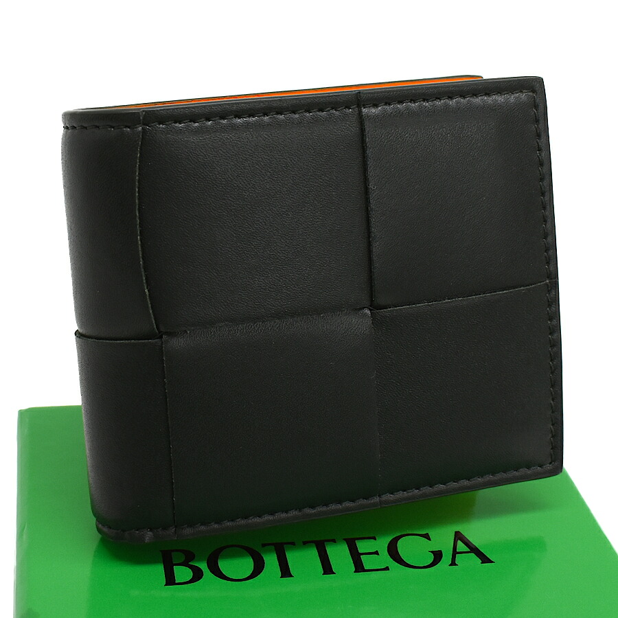 【中古】未当て嵌める品 ボッテガヴェネタ テープ 硬貨金入れ付き添い人 二つ折りウォレット 札入れ 749455 マキシイントレチャート なめし革 黒いこと オレンジ色 BOTTEGA VENETA[美品][貨物輸送無料] バッグ・小物・ブランド雑貨-財布・ケース