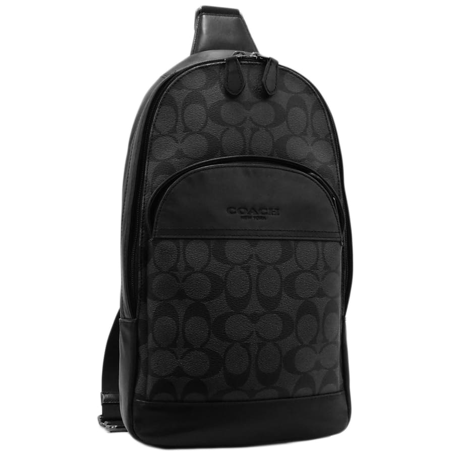 【中古】コーチ ボディバッグ 571 グレー×ブラック系 PVC×レザー シグネチャー COACH[送料無料]