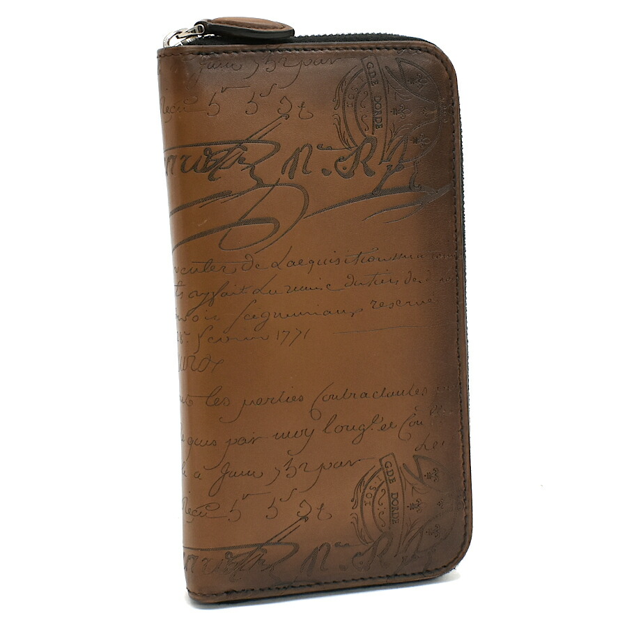 【中古】新品負けず劣らず ベルルッティ イタウバ ロングジップウォレット ラウンドジッパー 長紙入れ スクリット カリグラフィ ヴェネチアレザー 赤銅色 BERLUTI ITAUBA[美品][貨物輸送無料]