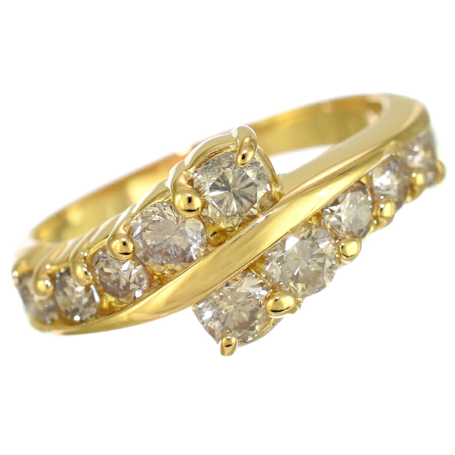 【中古】新品同様 2連ウェーブデザイン リング 12号 指輪 K18イエローゴールド ダイヤモンド 1.00ct [美品][送料無料]｜ブランドリサイクルストアスマイル