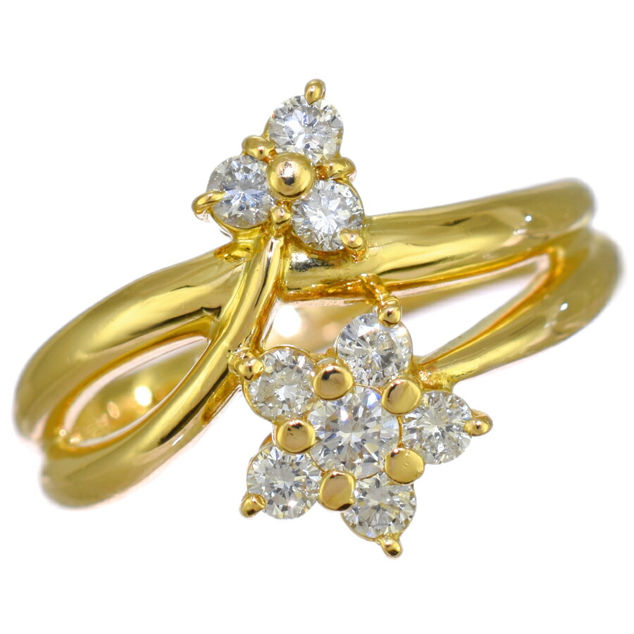 【中古】新品同様 フラワー 花 リング 11号 指輪 K18イエローゴールド ダイヤモンド 0.40ct [美品][送料無料] 108,900円