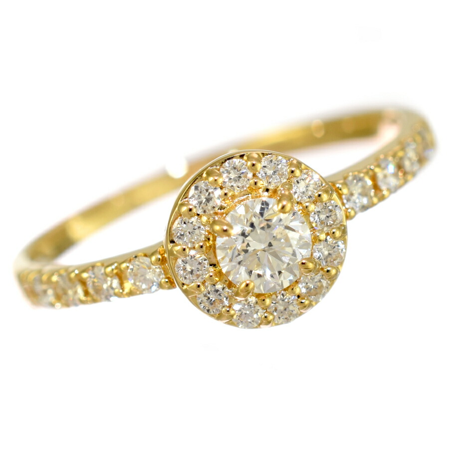 【中古】新品同様 ラウンド リング 指輪 K18イエローゴールド ダイヤモンド 0.191ct 0.20ct 鑑定書付き [美品][送料無料]｜ブランドリサイクルストアスマイル
