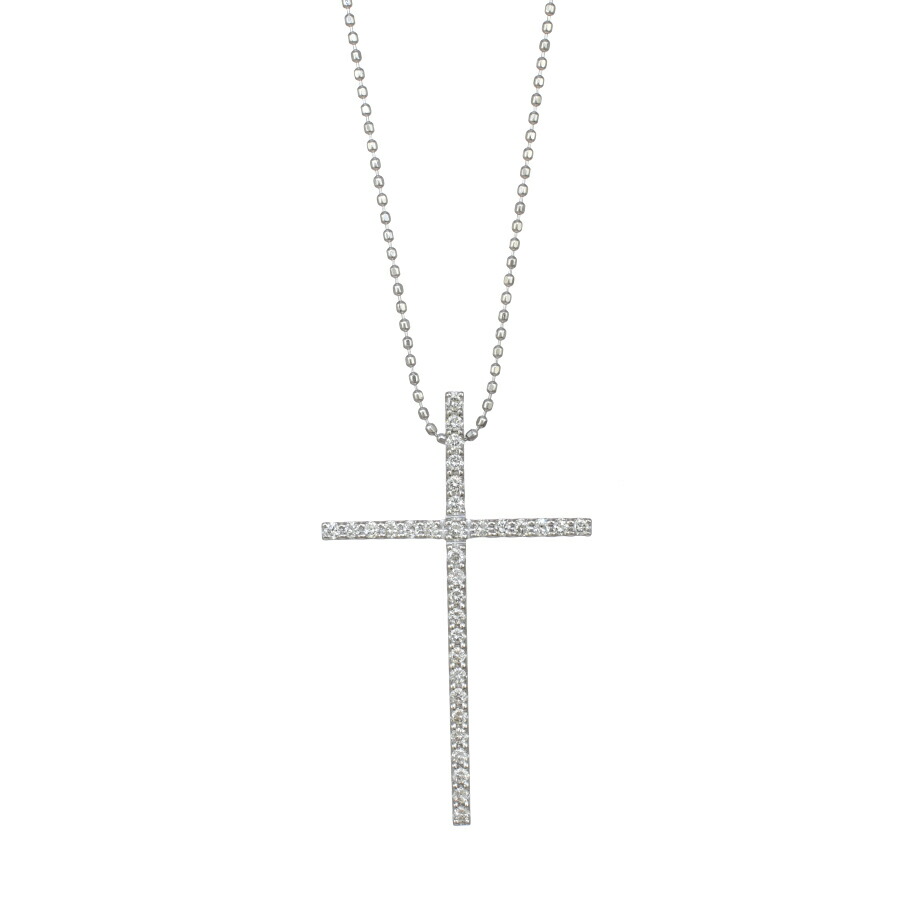 【中古】新品同様 クロス ペンダント ネックレス K18ホワイトゴールド ダイヤモンド 0.28ct [美品][送料無料]｜ブランドリサイクルストアスマイル