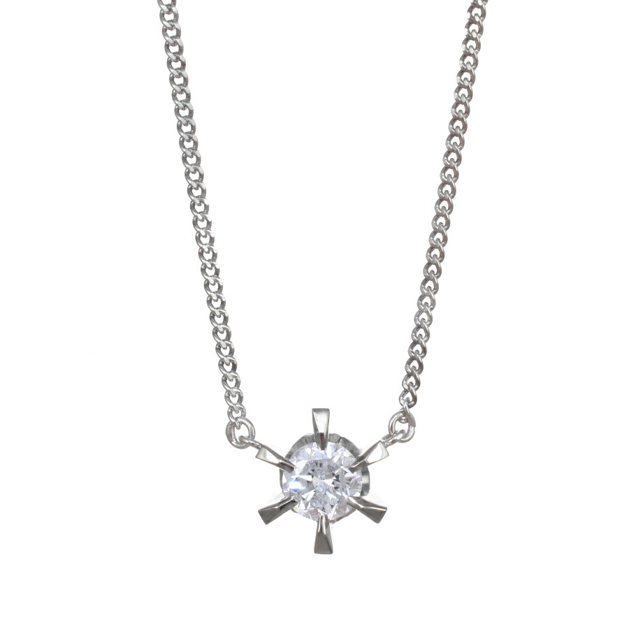 【中古】新品同様 ソリティア ペンダント 6本爪 ネックレス プラチナ850 ダイヤモンド 0.30ct 一粒 ジュエリー [美品][送料無料]｜ブランドリサイクルストアスマイル