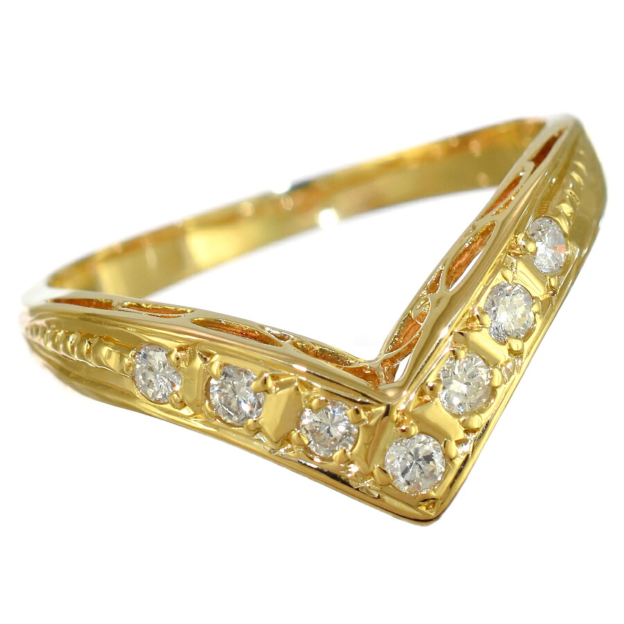 【中古】新品同様 Vライン リング 9.5号 指輪 K18イエローゴールド ダイヤモンド 0.15ct [美品][送料無料]｜ブランドリサイクルストアスマイル