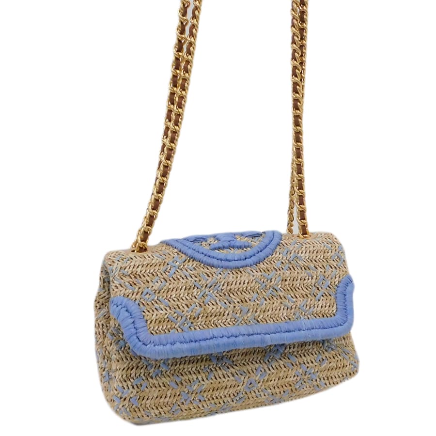 【中古】トリーバーチ ショルダーバッグ ベージュ×ブルー系 ストロー エラ レディース TORY BURCH[送料無料]