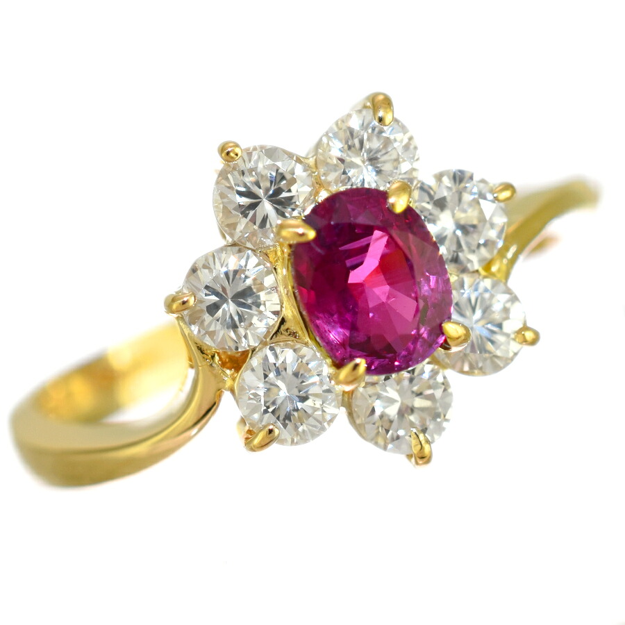 【中古】新品同様 フラワー 花 リング 指輪 10号 K18イエローゴールド ルビー 0.56ct ダイヤモンド 0.57ct [美品][送料無料]｜ブランドリサイクルストアスマイル 50,880円