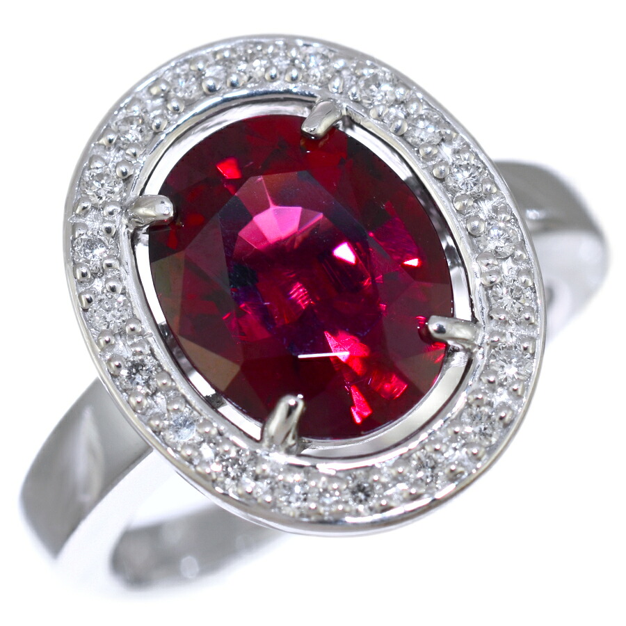 【中古】新品同様 リング 指輪 11号 K18ホワイトゴールド ガーネット 3.34ct ダイヤモンド 0.15ct [美品][送料無料]｜ブランドリサイクルストアスマイル