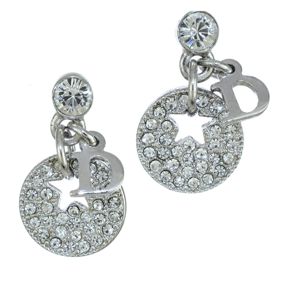 【中古】クリスチャンディオール Dロゴ 星 スター スイング ピアス メタル シルバーカラー ラインストーン 両耳用 Christian Dior [送料無料]｜ブランドリサイクルストアスマイル