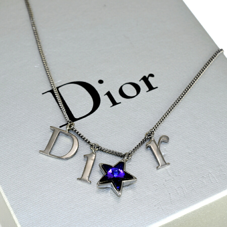 【中古】クリスチャンディオール ロゴ 星 スター ペンダント ネックレス ガンメタリックカラー パープル Christian Dior [送料無料]｜ブランドリサイクルストアスマイル