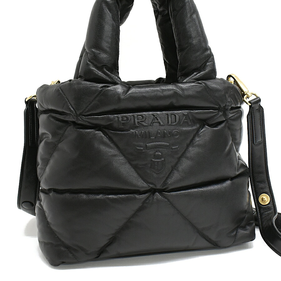 【中古】新品負けず劣らず プラダ 並み並み パデッド 2way トートバッグ 1BG434 NAPPA SOFT ナッパレザー ネロ 黒いこと ゴールド金具 PRADA[美品][貨物輸送無料]