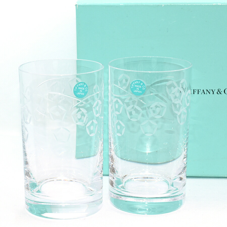 【中古】未当て嵌める品 ティファニー 切り子ガラス飾りつけひな型 花柄 オールドファッション水飲み 2個仕掛ける 水晶瑠璃 読みやすい色つや TIFFANY\u0026CO.[美品][貨物輸送無料]