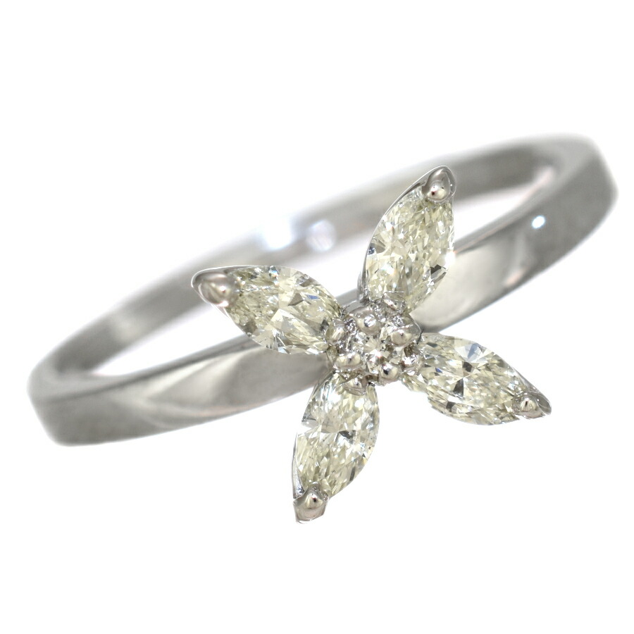 【中古】新品同様 MJC フラワー 花 リング 10.5号 指輪 K18ホワイトゴールド ダイヤモンド 0.31ct 0.01ct エムジェイシー [美品][送料無料]｜ブランドリサイクルストアスマイル