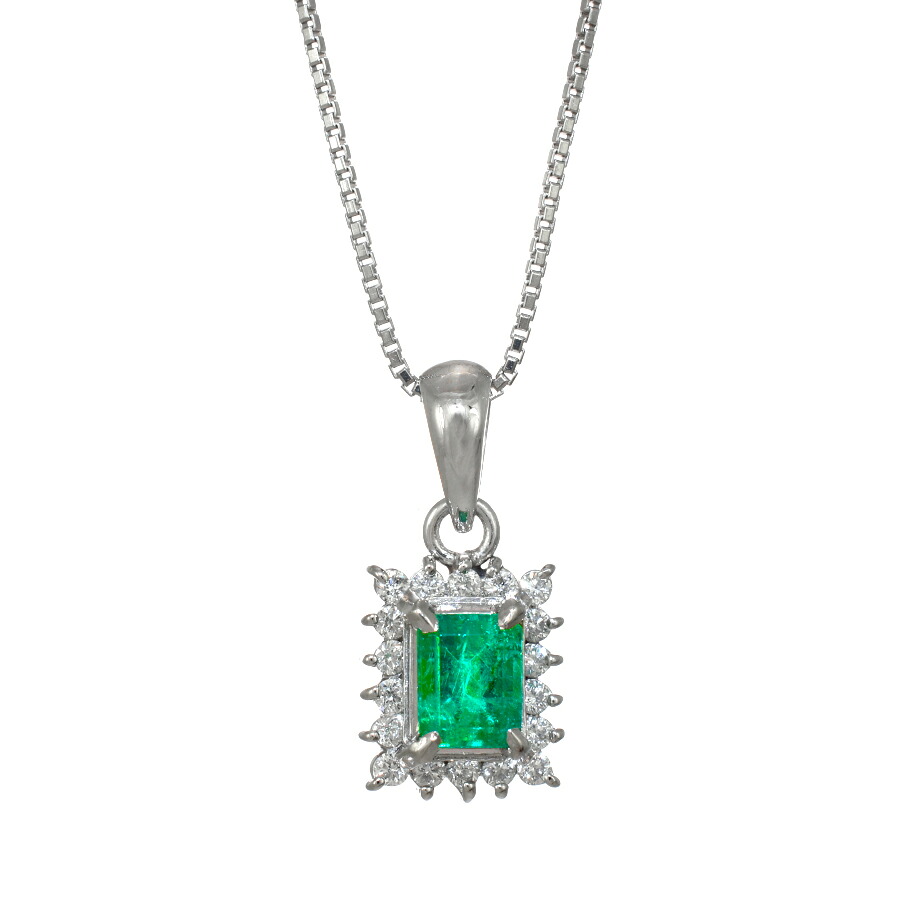 【中古】ペンダント ネックレス プラチナ 850 900 エメラルド 0.66ct ダイヤモンド 0.27ct [美品][送料無料]｜ブランドリサイクルストアスマイル