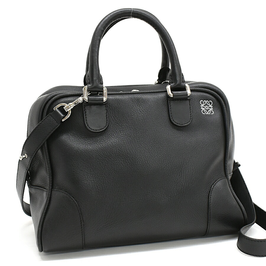【中古】ロエベ アマソナ28 2way ハンドバック なめし革 アナ瓦 黒いこと しろがね色金具 LOEWE Amazona 28[貨物輸送無料]