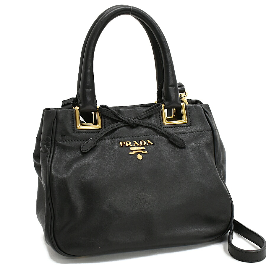 【中古】プラダ 2way ハンドバッグ BN2245 ストラップ付 レザー ブラック ゴールド金具 PRADA[美品][送料無料]｜ブランドリサイクルストアスマイル