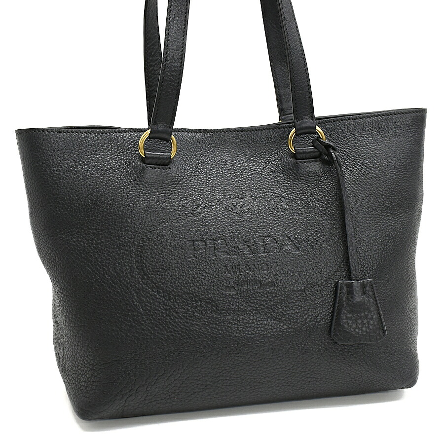 【中古】プラダ ショルダー トートバッグ レザー ネイビー ゴールド金具 PRADA[送料無料]｜ブランドリサイクルストアスマイル
