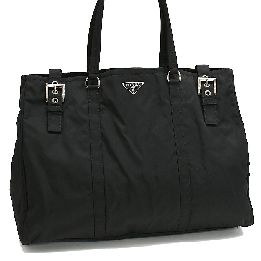 【中古】プラダ ショルダー トートバッグ ナイロン ブラック トライアングルロゴプレート シルバー金具 PRADA[送料無料]｜ブランドリサイクルストアスマイル