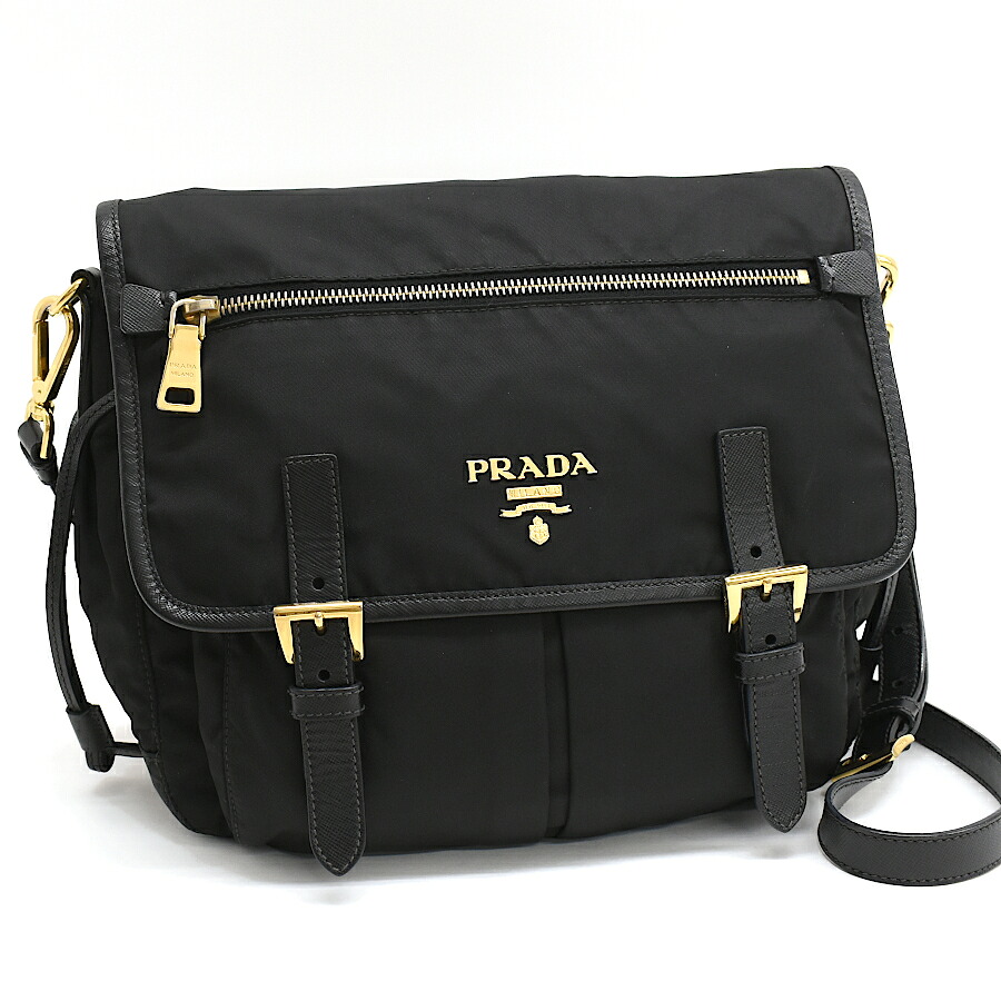 【中古】プラダ クロスボディ ショルダーバッグ ナイロン ブラック ゴールド金具 PRADA[送料無料]｜ブランドリサイクルストアスマイル