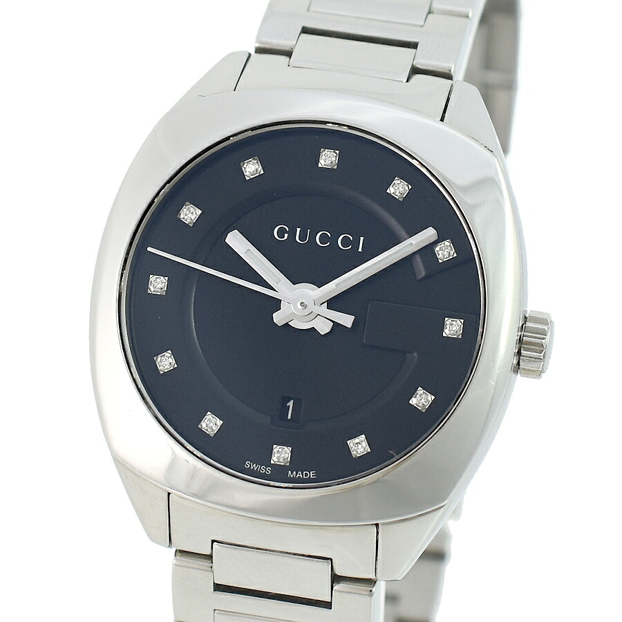 【中古】グッチ GG2570 レディース 腕時計 142.5 YA142503 ダイヤモンド ブラック文字盤 シルバー SS GUCCI[美品][送料無料]｜ブランドリサイクルストアスマイル