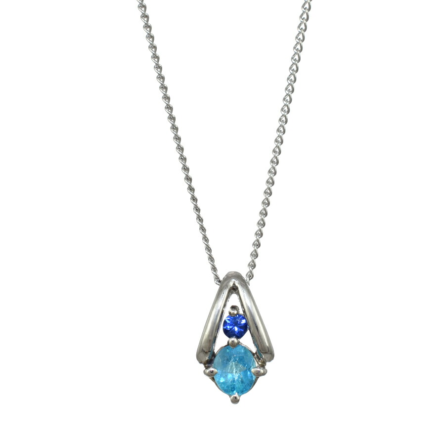 【中古】新品同様 ペンダント ネックレス プラチナ900 アクアマリン 0.234ct サファイア 0.04ct [美品][送料無料]｜ブランドリサイクルストアスマイル